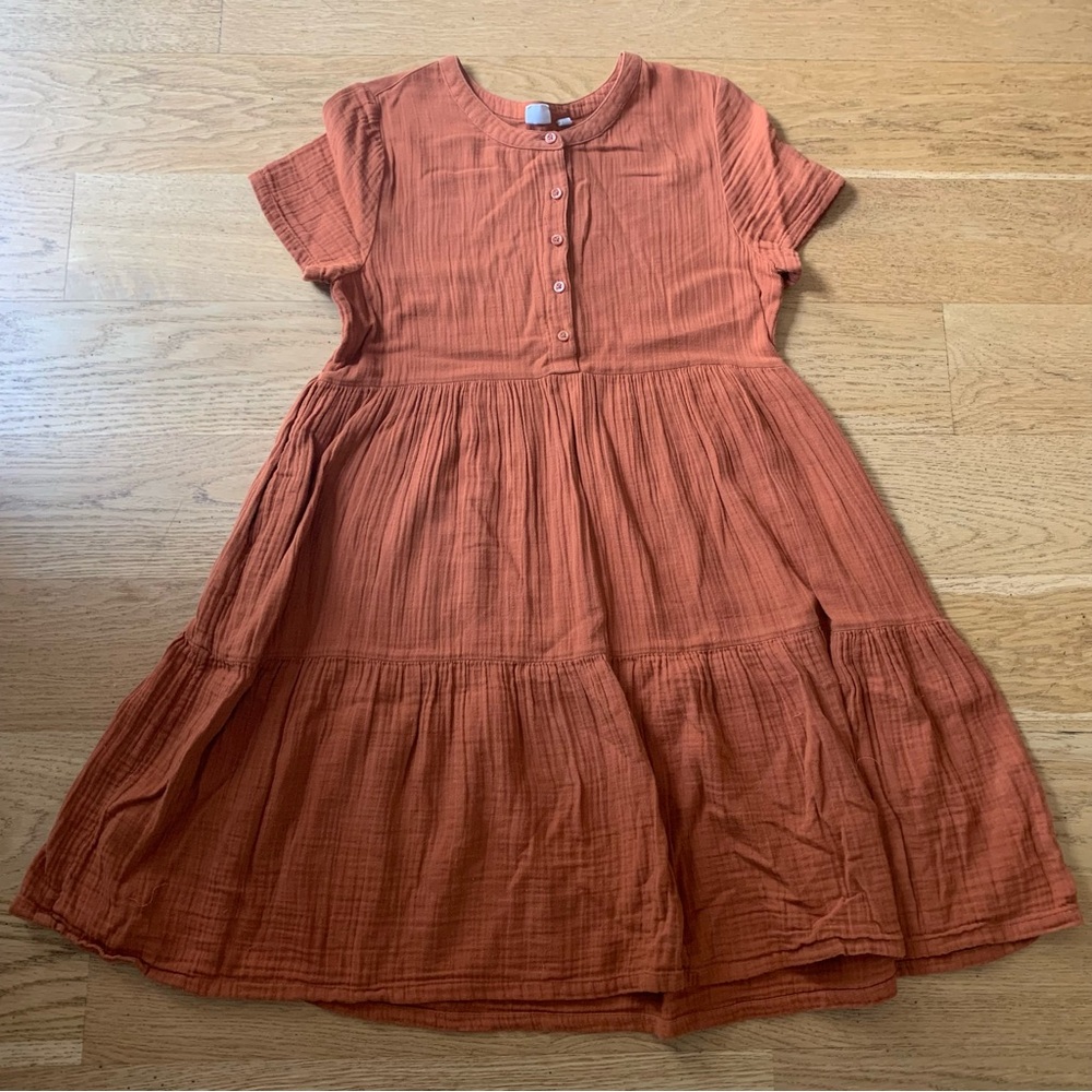 Burnt Orange Short Sleeved Tiered Dress